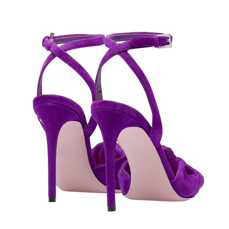 Sandales à talons hauts violets pour femmes, chaussures de gladiateur à nœud papillon, chaussures de soirée, été 2023