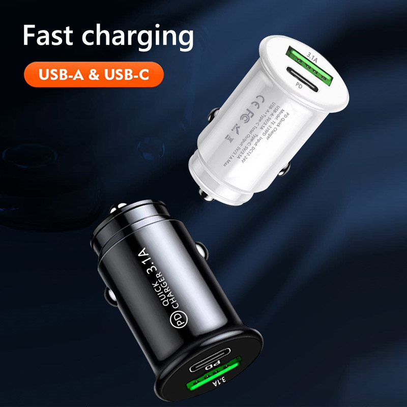 NOVO Cigarro de cigarro de cigarro duplo port mini USB C 3.1a telefone celular carregamento r￡pido tipo C USB PD Car Charger DHL Fedex