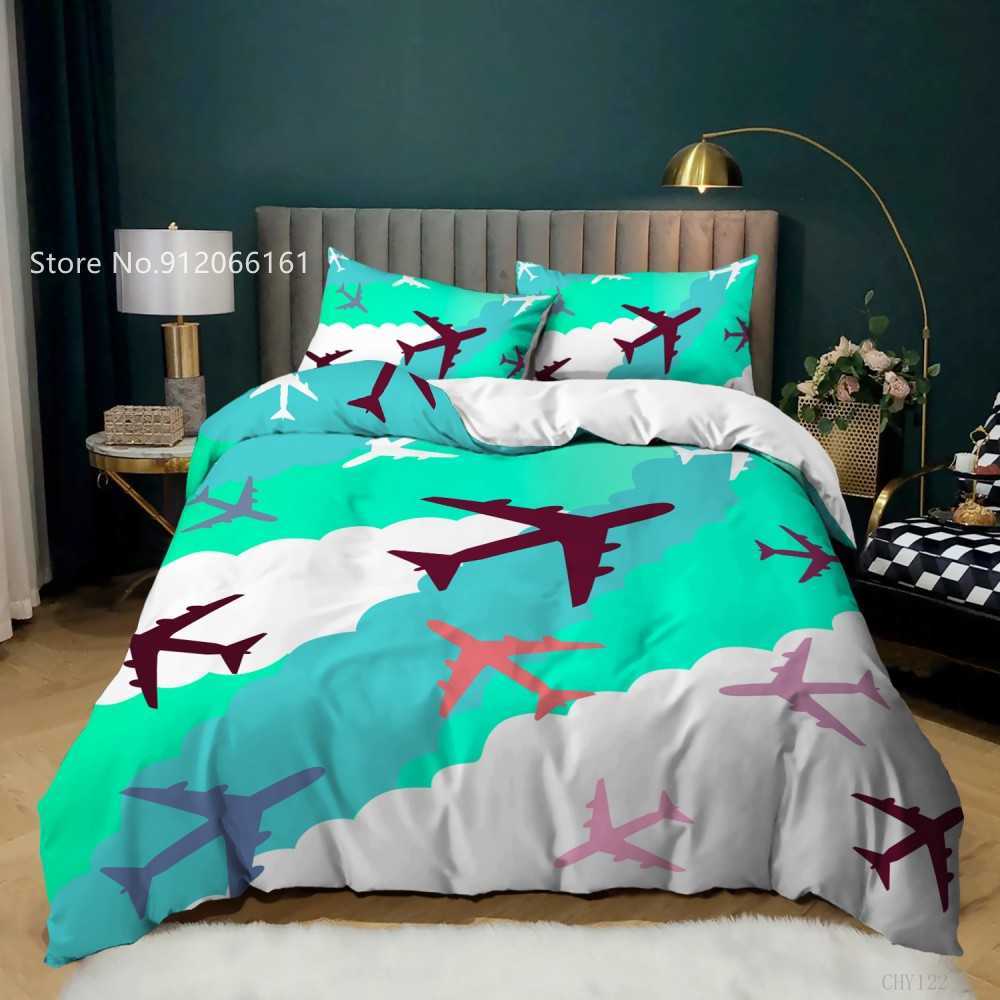 Set di biancheria da letto Set di biancheria da letto aeroplano dei cartoni animati Stampa 3D Tessili la casa colorati Set copripiumino trapuntato Biancheria da letto singola Queen King senza lenzuola Arredamento