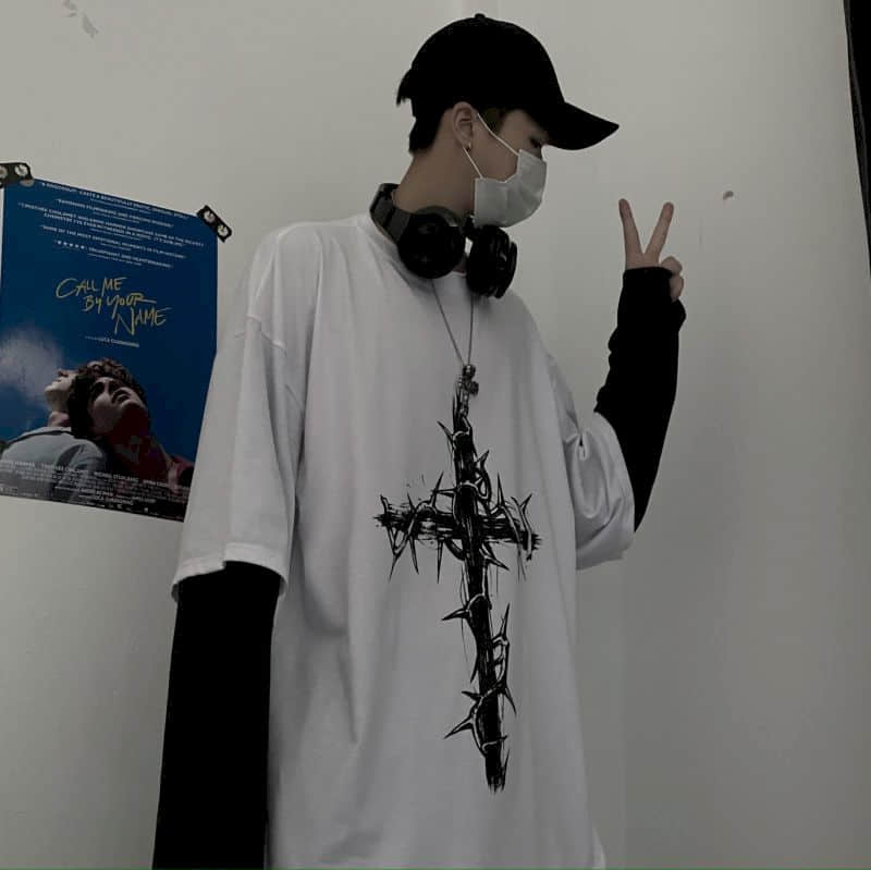 Emo hommes été surdimensionné T-Shirt coréen Harajuku T-Shirt Streetwear sombre académique Hip Hop Alt à manches longues t-shirts hommes vêtements