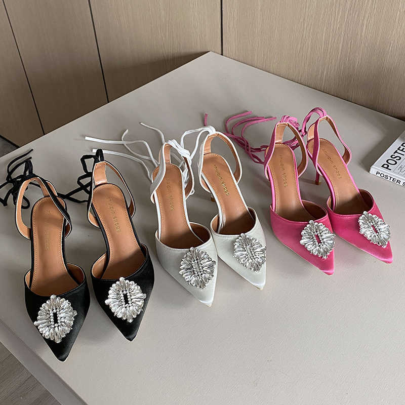 Dress Shoes Sexy Women High Heels Sandals Fashion Ladies Pumps Crystal Shoes New In 2023 Cross-tied Rhinestones Party Female Slides L230216