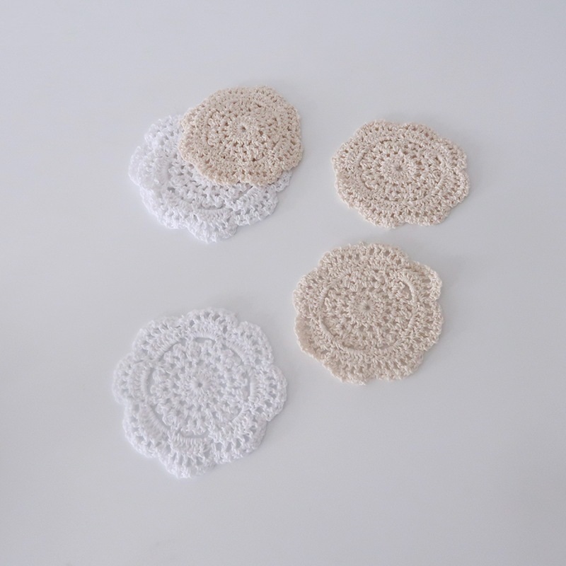 Tea Trays 100% cotton round handmade Crochet cup mat beige or White color crochet doiles 11CM dia 4.3 inch Placemat