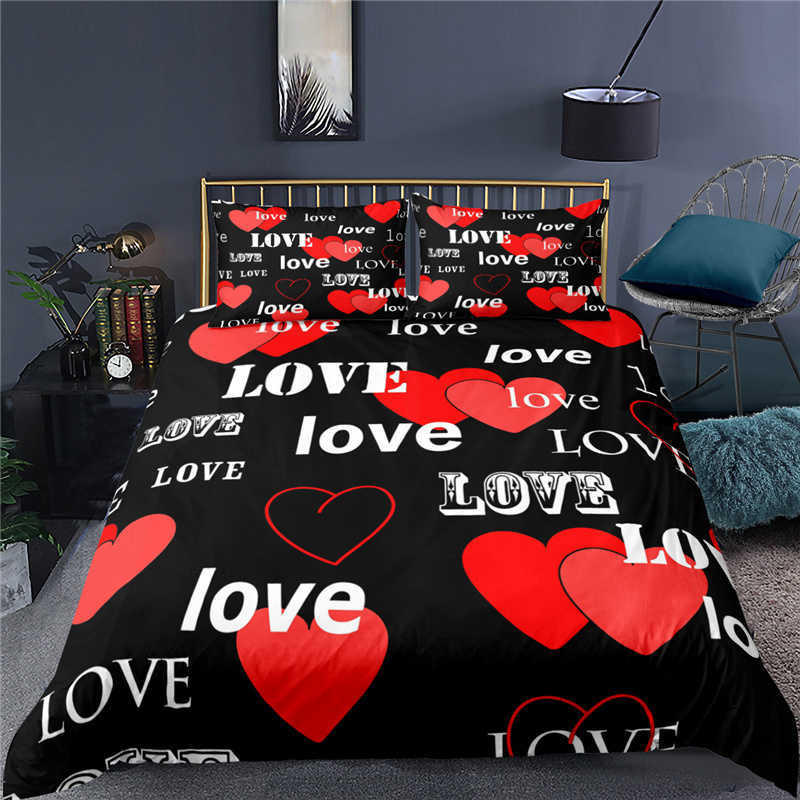 Sängkläder sätter lyx 3D hjärta älskar tryck hem levande bekväm täcke täcke fall par sängkläder set drottning och kung eu/oss/au/Storbritannien storlek