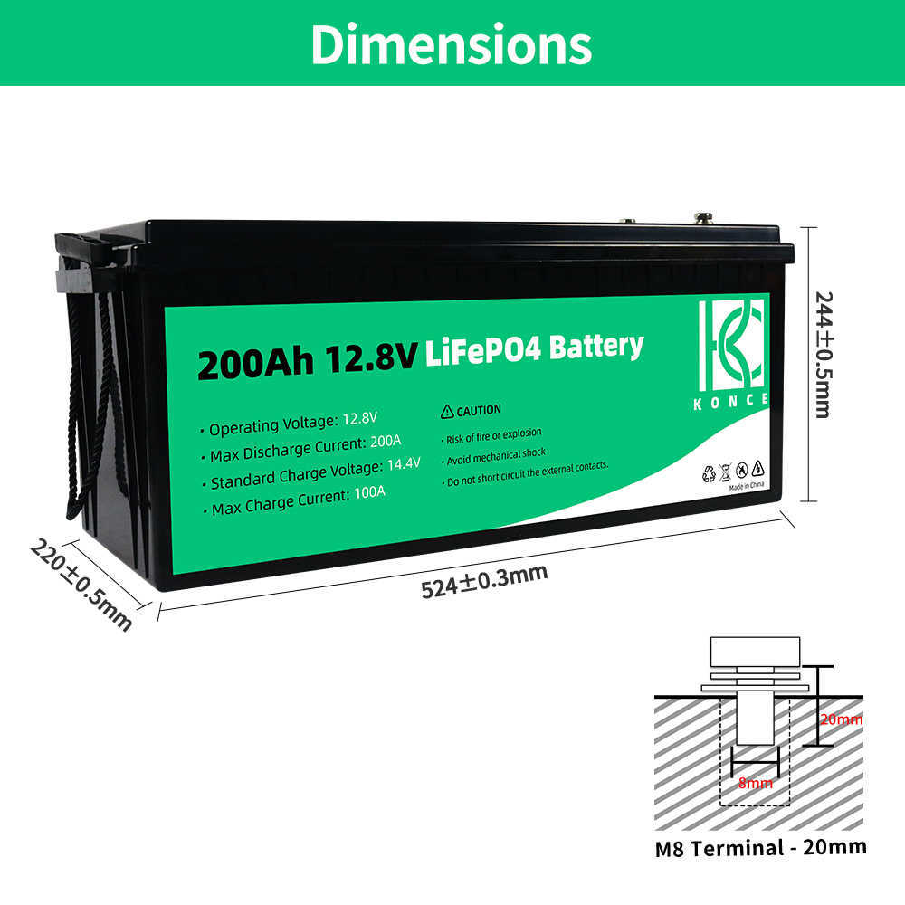 12V 200AH LIFEPO4 Batteripaket Uppladdningsbart djupa cykel LifePo4 Inbyggda BMS för hem RV Camper Golf Carts Boats Vans Vans Solar Power