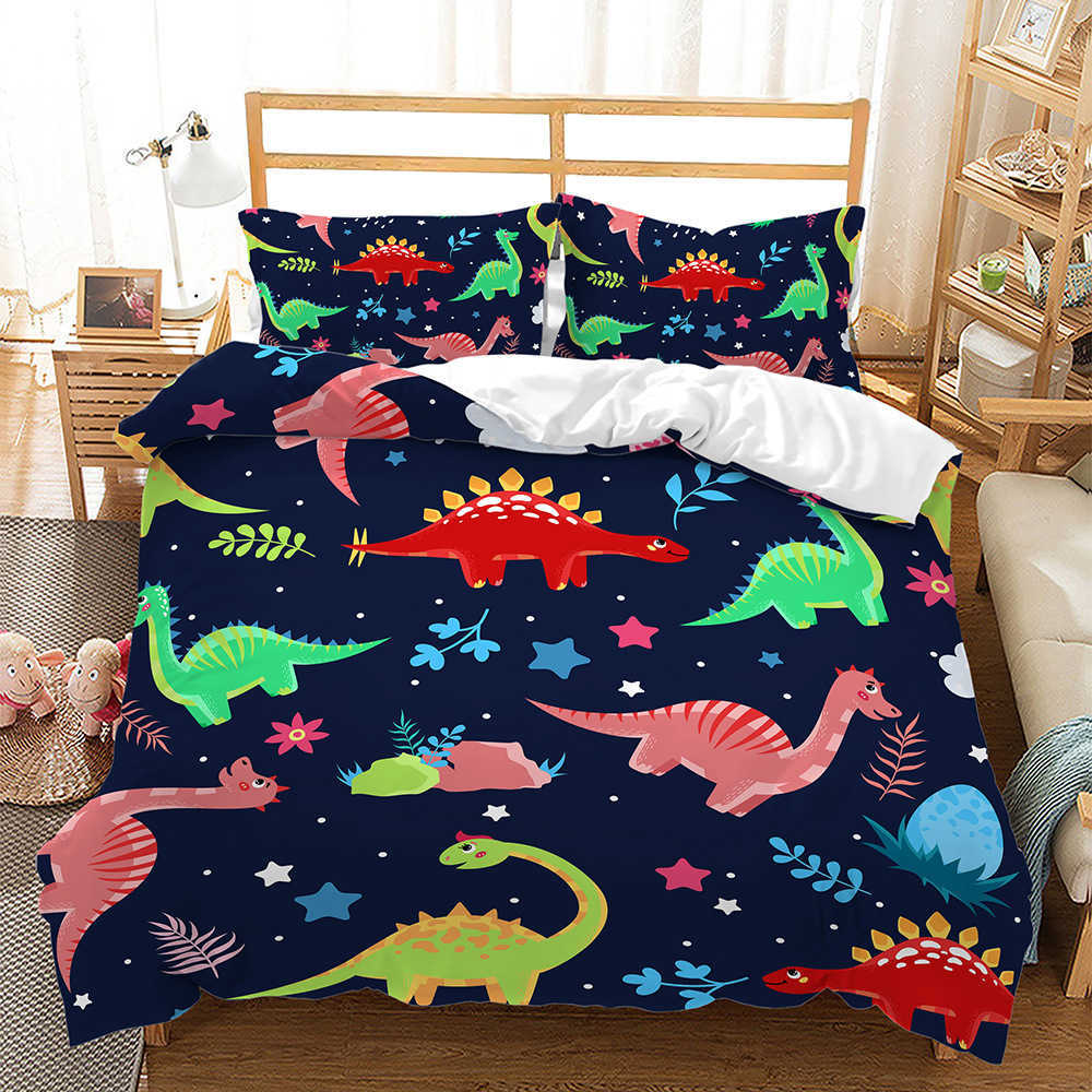 Ensembles de literie Dessin animé dinosaure ensemble de literie simple enfants housse de couette microfibre couette/housse de couette ensemble enfants literie ensemble de linge de lit double