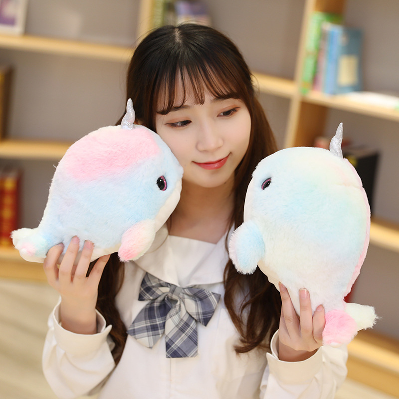 Rainbow Narwhal Plush Toy Doll Whale Pillow Doll Birthday Present Girl Headrost D98