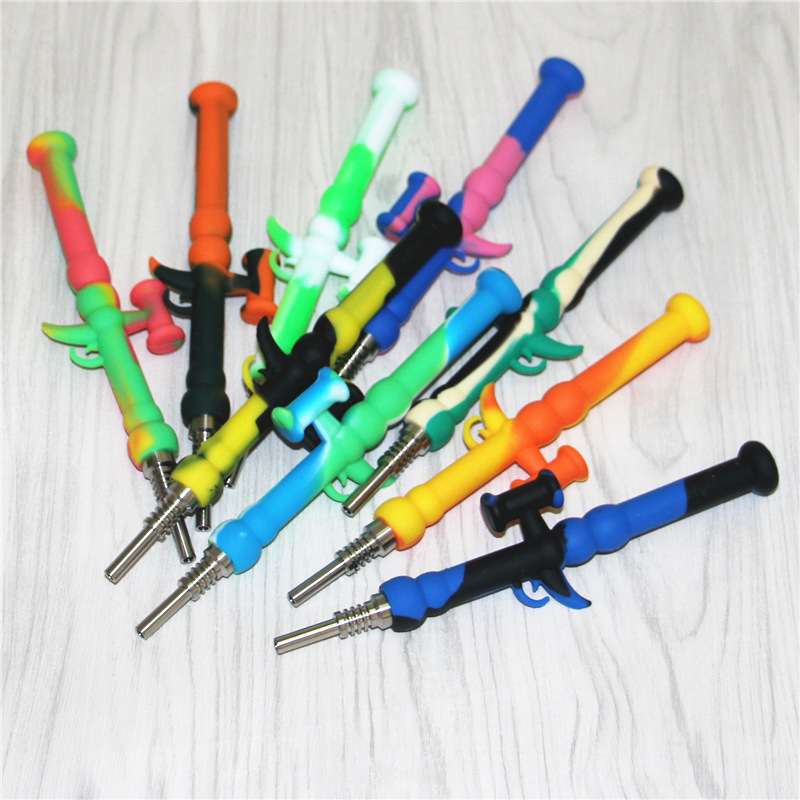 Portable Silicone Nectar Mini Dab Straw Pipes Detachable Unbreakable Percolator Hookah Bong Oil Rigs