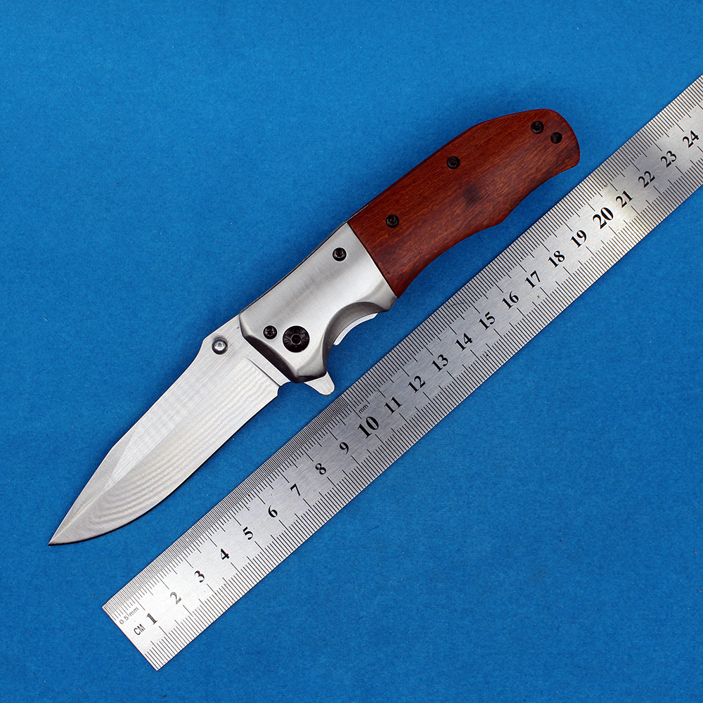 Promozione MDA51 Coltello pieghevole Flipper assistito 440C Lama a punto di caduta in raso Manico in legno Campeggio esterno Escursionismo Sopravvivenza Coltelli tattici