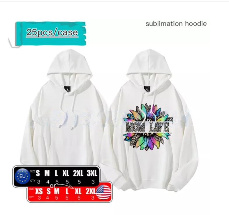 Lokale magazijn sublimatie witte grijze hoodie lange mouw sweatshirts warmteoverdracht blanco shirts 95% polyester t-shirts mxi maat mxi maat