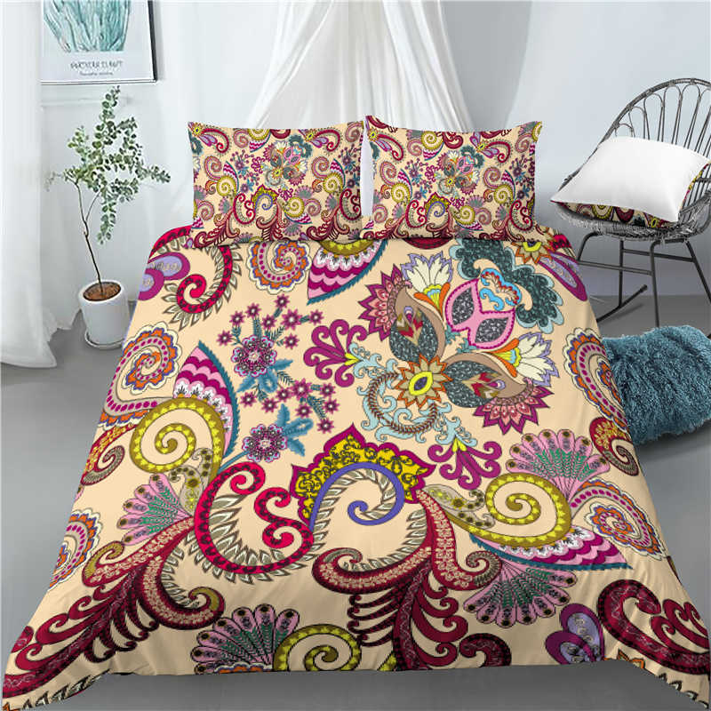 Juegos de cama Home Living Luxury 3D Golden Paisley Print 2/3 Uds. Funda nórdica suave, juegos de cama para niños, tamaño Queen y King EU/US/AU