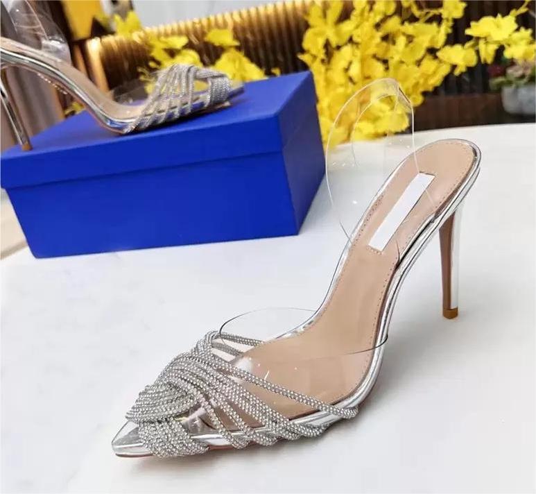Top women's high heels leather bow stilettos women's lazy sandals sexy high heels diamond designer slippers size 35-40-41-42