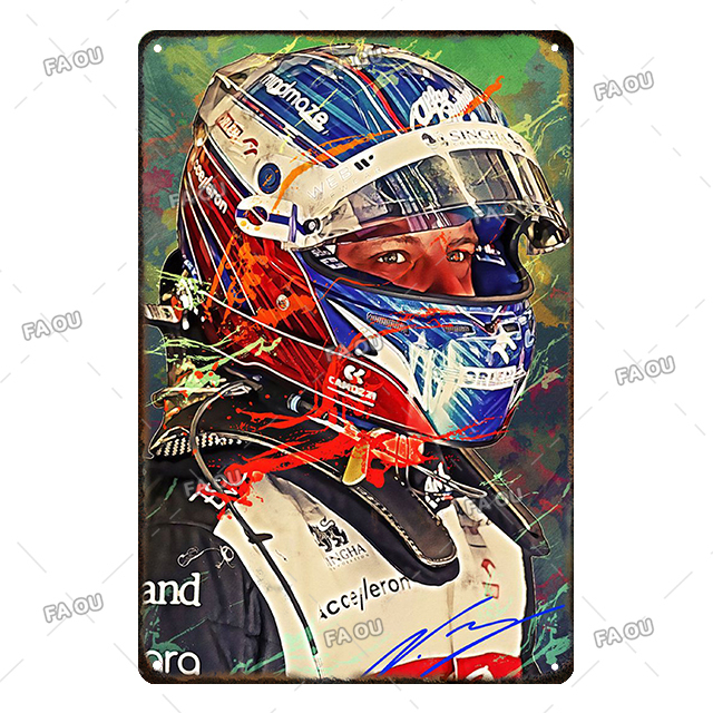 F1 Racer art painting Vintage Metal Poster Graffiti Style Retro Tin Sign Car Club Wall Art Decorative Plaque for Modern Home personalized Decor size 30X20CM w02