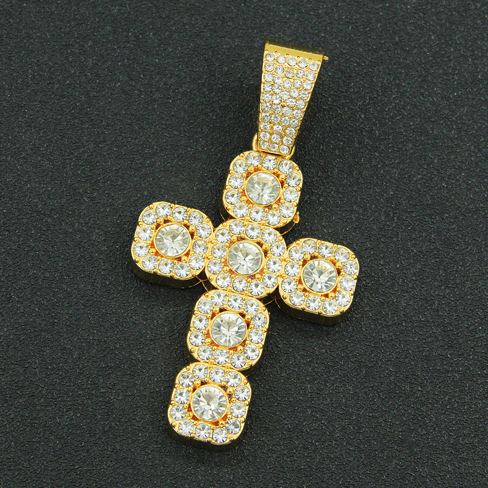 Hip Hop Cross Charm Pingente Gold Labated Diamond Zircon com Miami Colar