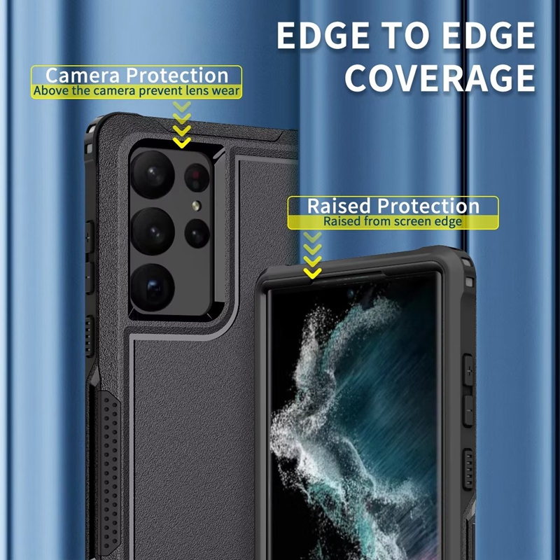 3in1 حالات مضادة للسقوط لـ Samsung A24 4G A14 A54 5G S23 Ultra S23 بالإضافة إلى الكامل للمدافع الهجين المقاوم للصدمات الواجهة الأمامية الظهر 360 من البلاستيك الصلب ثلاث طبقات الجلد