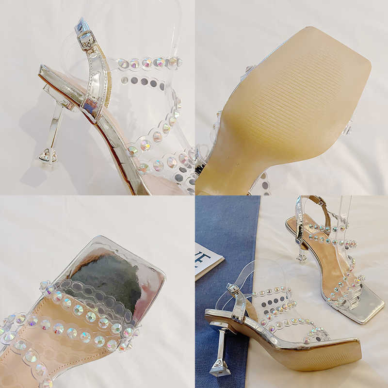 Dress Shoes 2022 Luxury Fashion Women Pumps Square Toe High Heels Shoes For Female Sandals Sexy Ladies Casual Outside Rhinestones Slides L230216