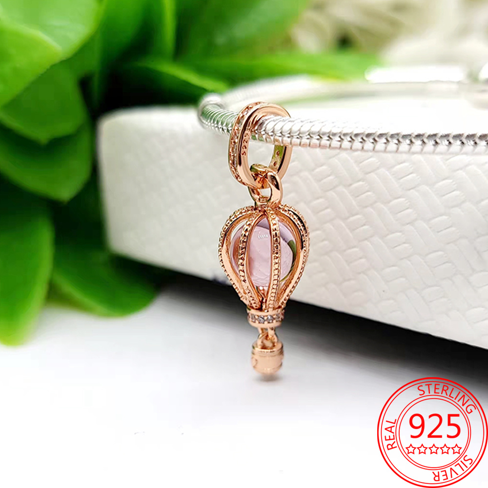 New Popular 925 Sterling Silver Duckling Pink Hot Air Balloon Charm Is Suitable for Pandora Bracelet Necklace Jewelry Gift Production 