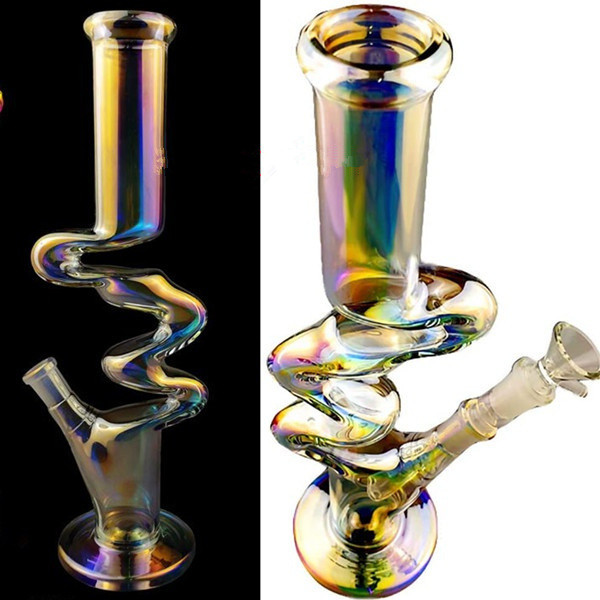 Colorful Glass Bong Hookahs Recycler Dab Rigs Downstem Perc Smoke Glass Oil Burner Pipe Water bongs Heady Glass Rigs 32cm tall