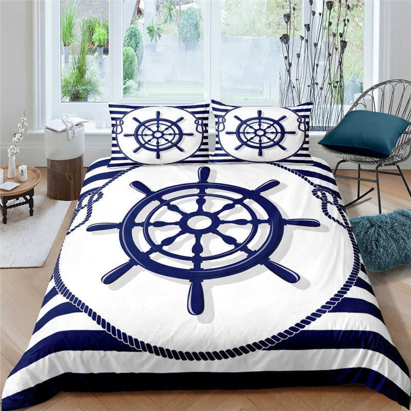 Bedding sets Bedding Set Luxury 3D Anchor Print 2/Comfortable Kid Ocean Style Duvet Cover case Home Textile Single/Queen/King Size