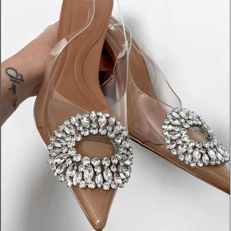 Dress Shoes TRAF Transparent High Heels Woman Summer 2022 Elegant Rhinestones Luxury Sandals Sexy Heeled Party Pumps Woman Slingbacks L230216