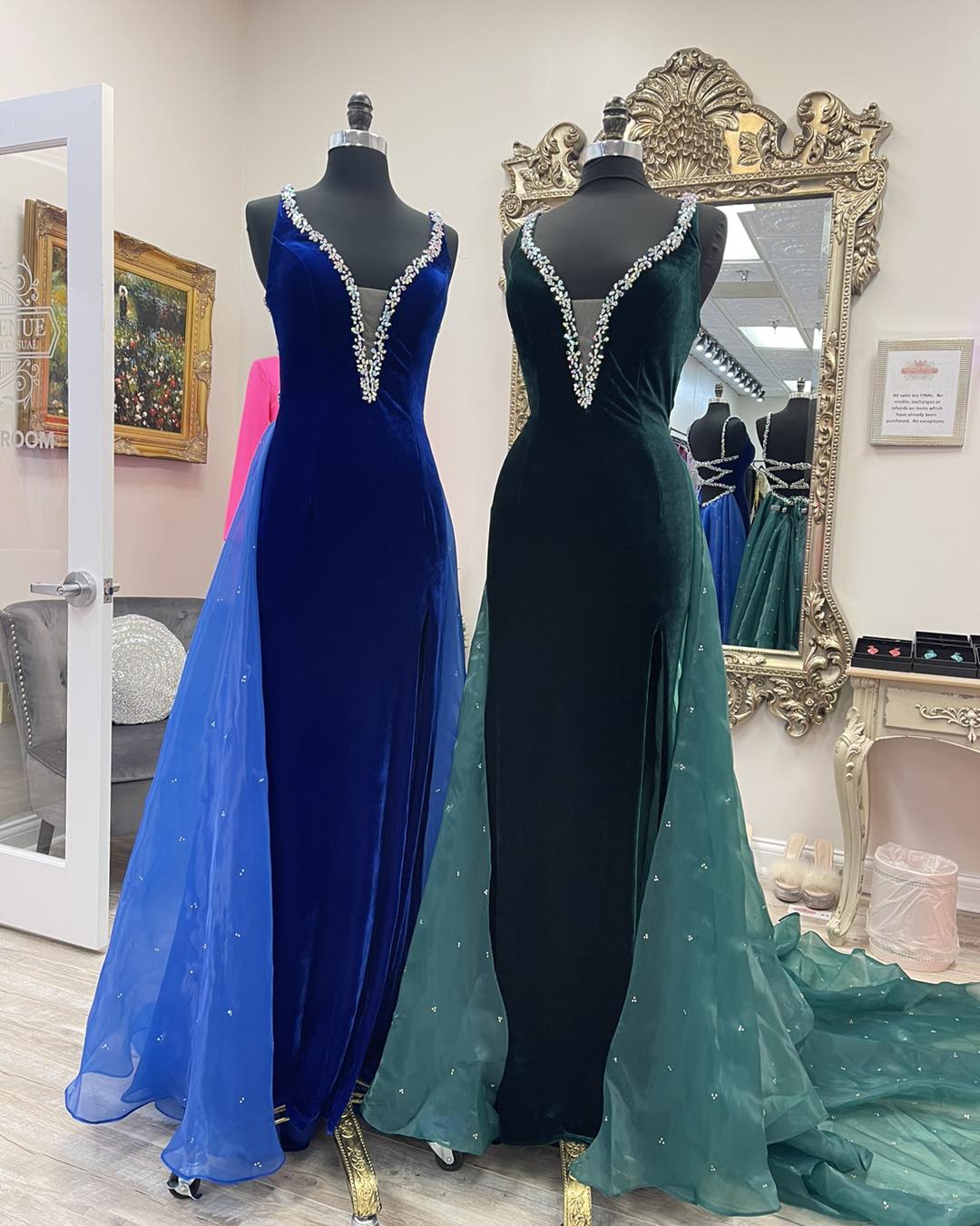 Königsblaues Samt-Abschlussballkleid mit Organza-Schleppe, Kristallen, tiefem V-Ausschnitt, Festzugkleid für Damen im Teenager-Alter, formelle Party, Hochzeit, Gast, rotes Capet, Runway, hoher Schlitz