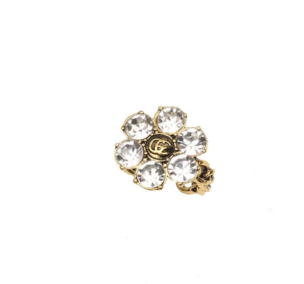 18k Gold Plated Brand Letter Band Rings for Mens Womens Fashion Designer Open Turquoise Crystal Metal Daisy Ring smycken En storlek205m