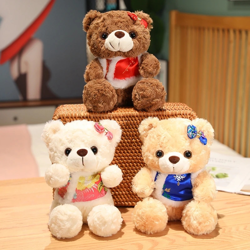 Mooie teddybeer met tangpak gevuld zacht dieren pluche speelgoedbeer pop kawaii dieren kussen nieuwjaars mascotte speelgoedmas cadeau