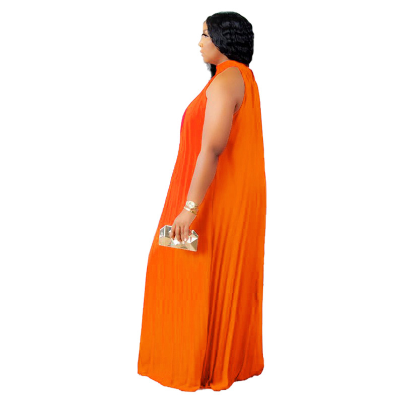 夏の女性カジュアルノースリーブプラスサイズのドレスシフォンホルターネックプリーツルーズロングマキシドレス