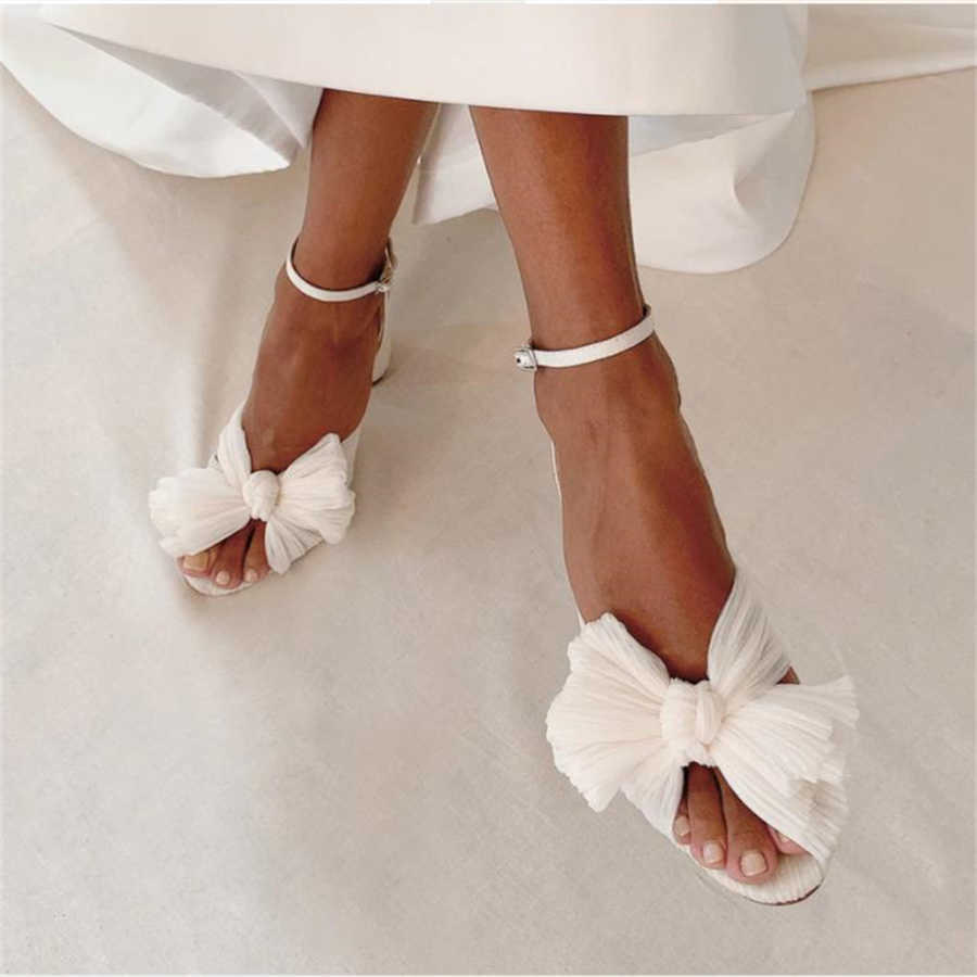 Klänningskor 2022 Summer Brand Luxury Designer High Quality Open Peep Toe Bowknot High Heels Women Sandals Party Dress Wedding Shoes L230216