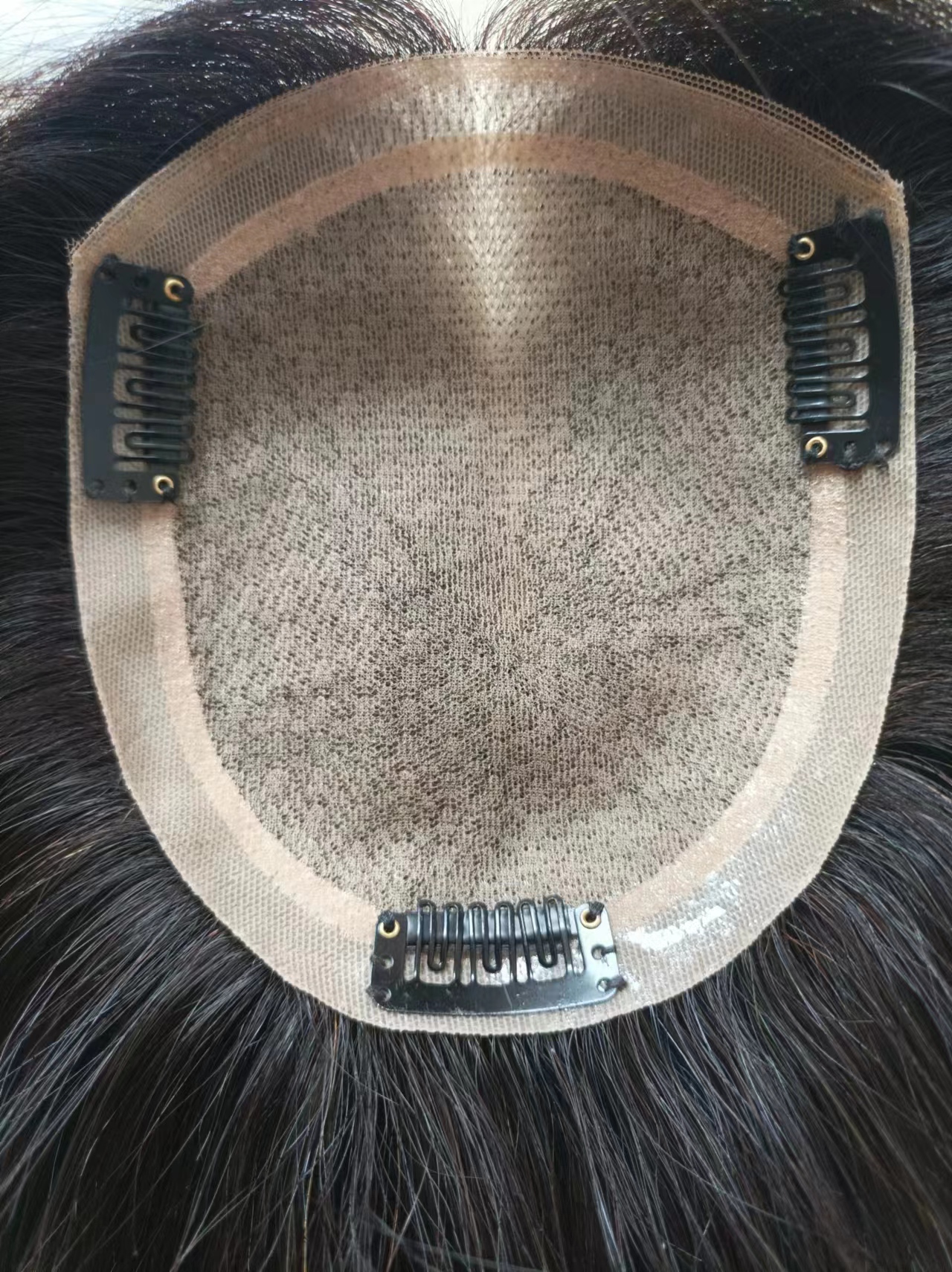 8x12cm Silk Skin Base Topper Women Toupee Chinees Virgin Human Hair Piece met 4 clips in natuurlijke hoofdhuid bovenste overlay gratis afscheid