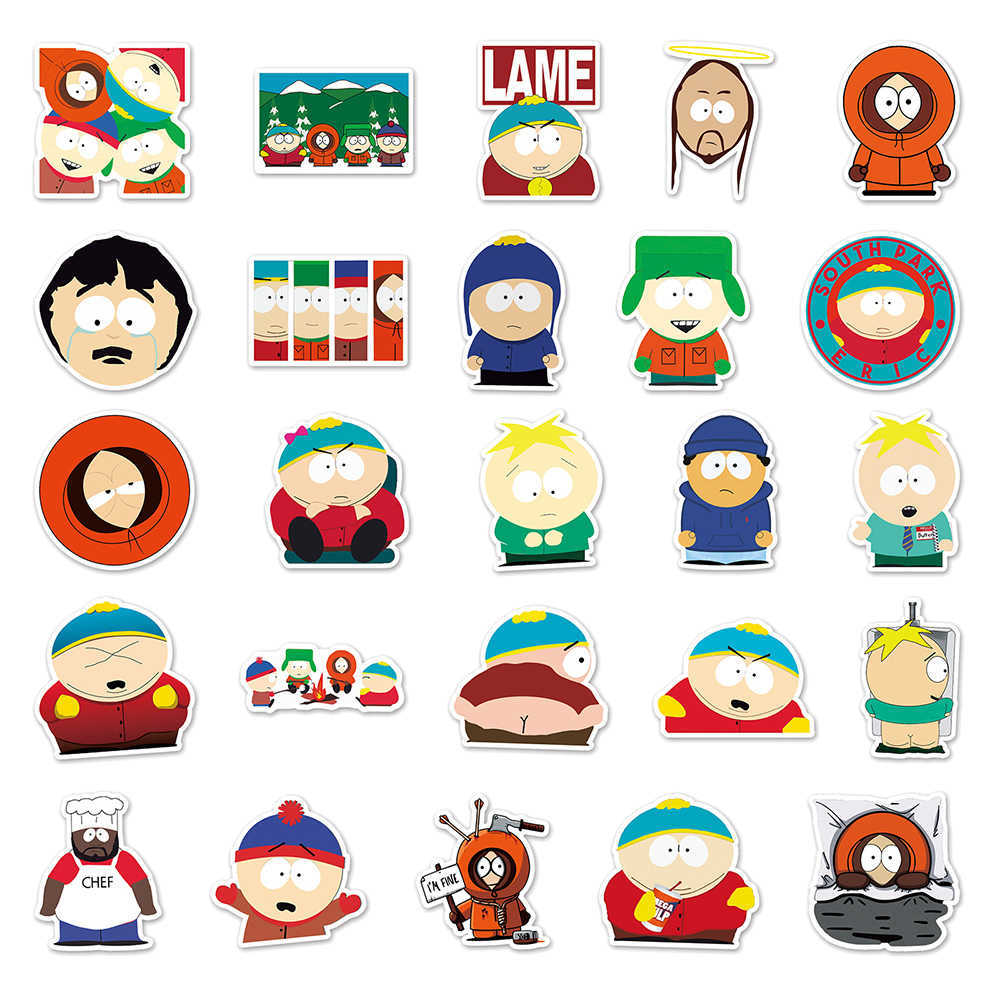 Andra modetillbehör 10/30/50 st roliga animationer South Park Stickers Dekaler Graffiti Laptop Skateboard Bike Bagage Classic Kids Toy PVC Sticker Pack T230217