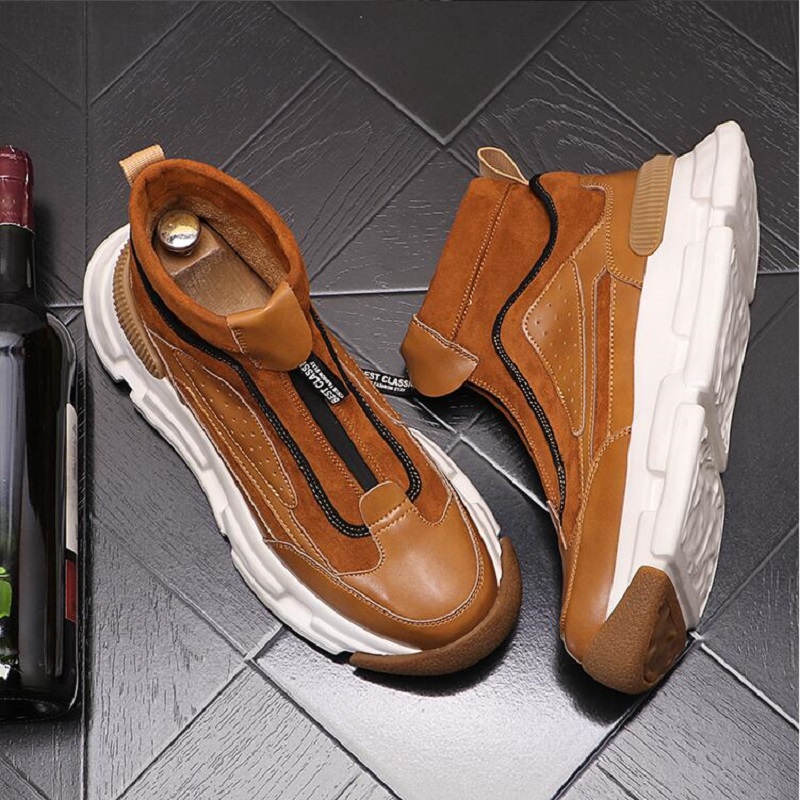 Mode h￶g hj￤lpst￶vlar f￶r m￤n mocka lappt￤cke tjocka botten loafers sport promenad sneakers d2a15