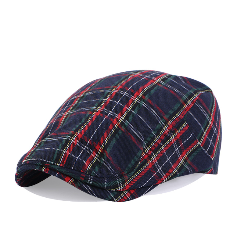 Coton à carreaux béret hommes vert marine Plaid casquettes plates gavroche chapeau mâle britannique Vintage bérets casquette printemps été femmes pilote lierre casquette