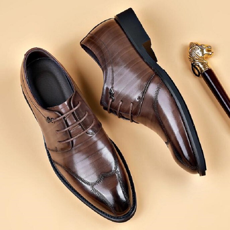 Oxfords skor f￶r m￤n brun svart aff￤r sn￶rning pu kontor brogue kl￤nningskor zapatos de vestir hombre d2a15