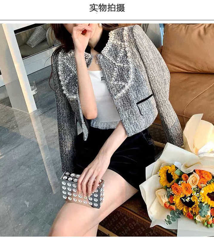 Women's Wool & Blends Designer In the early autumn of 2022 beaded and diamond inlaid coat tweed big pearl celebrity short small fragrant woolen QADC