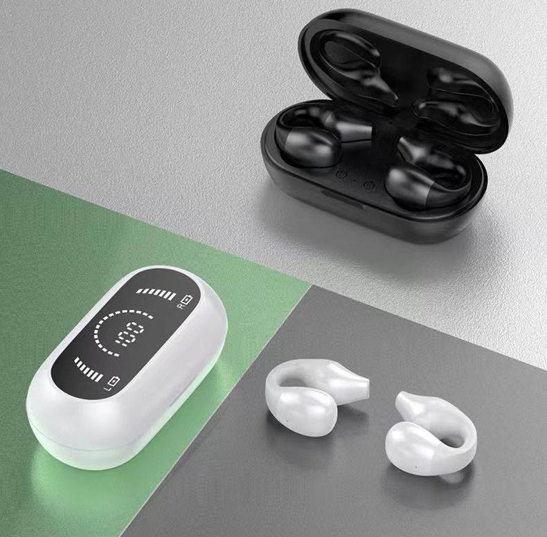 Kablosuz Cep Telefonu Kulaklık Spor Bluetooth Oyun Kulaklığı LED Ekran Kemik İletimli Kulaklık iOS Android Akıllı Telefon için TWS Cuffie C tipi Şarj Kutusu