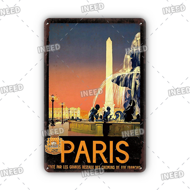 Reissteden kunst schilderen plaquette metalen teken vintage poster Paris Hawaii landschap retro plaat kunst schilderen pub pub club muur decoratie maat 30x20cm w02