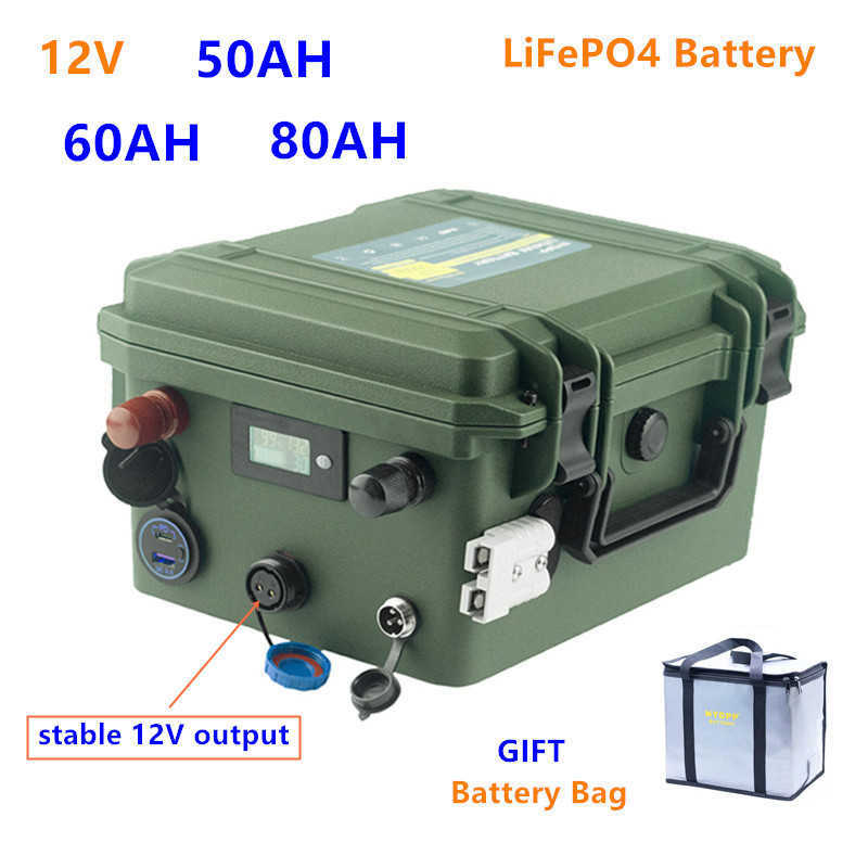 12V 50AH 60AH 80AH BIFEPO4 Батарея 12V LIFEPO4 50AH 60AH 80AH Батарея водонепроницаемая литиевая фосфатная батарея