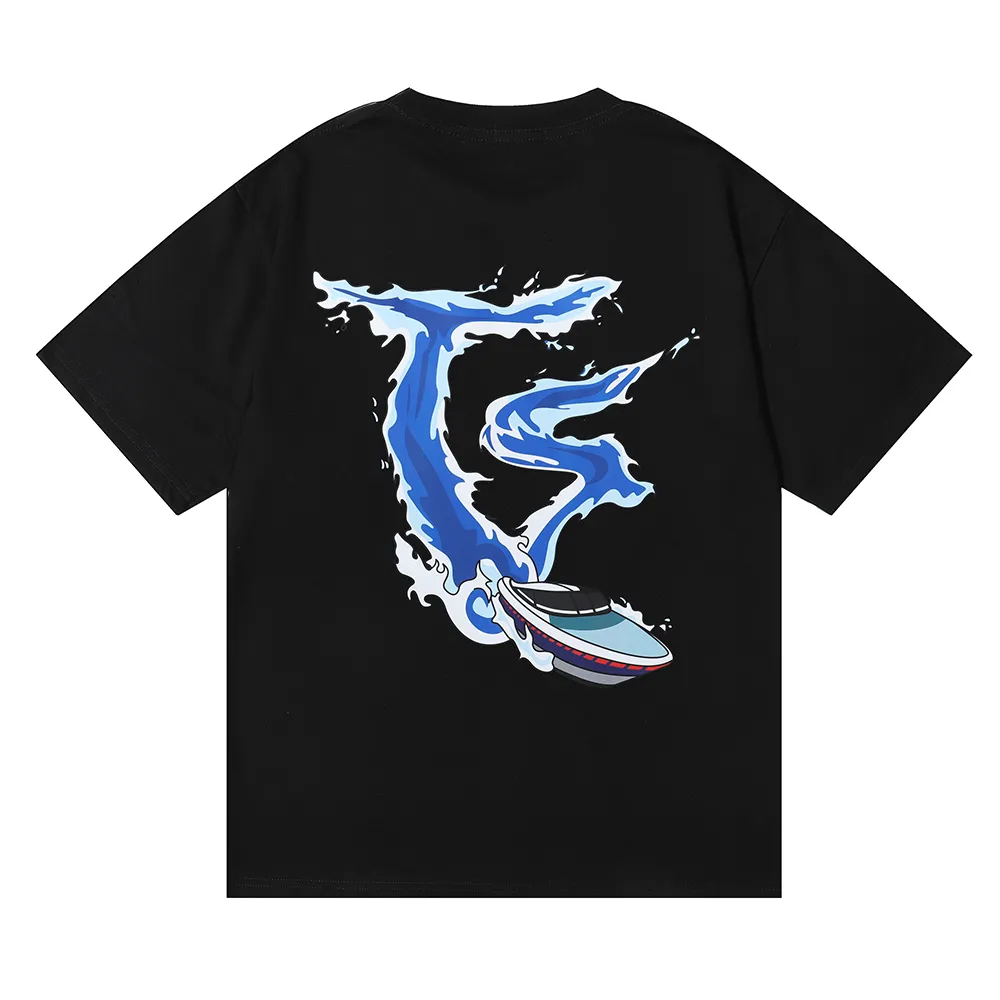 NYHET Trapstar Mens Lighter Blue Flame T-shirt Speedboat Spray Print t-shirts Hög kvalitet 100 % bomull Dam Lös Casual Kortärmad