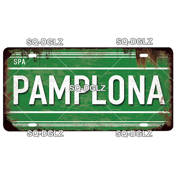 Spain City License Plate Metal Tin Signs Vintage Plaque Tin Sign Wall Decor Bar Decor Barcelona Madrid Seville Flag Poster Car license Painting Decor SIZE 30X15CM w01