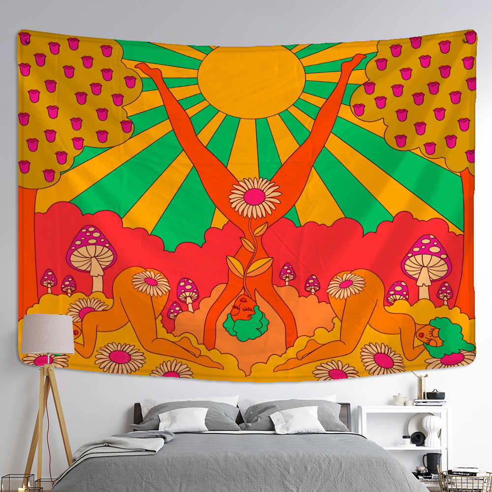 Tapeçarias vintage sol tapeçaria parede pendurado boho psicodélico místico bruxaria 80s tarô hippie decoração de casa pano de fundo tecido