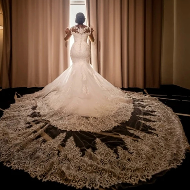 Abiti da sposa vintage a sirena in pizzo taglie forti bianco avorio donne di lusso africane ragazza abiti da sposa da sposa