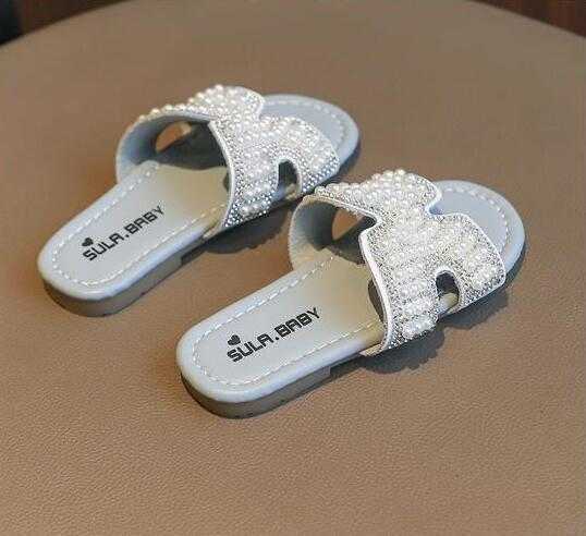 Slipper 2023 Sommer Neue Kinder Hausschuhe Mode Perle Mädchen Sandalen Perlen Prinzessin Strand Schuhe Casual Kinder Baby Kleinkind Wohnungen Schuh W0217