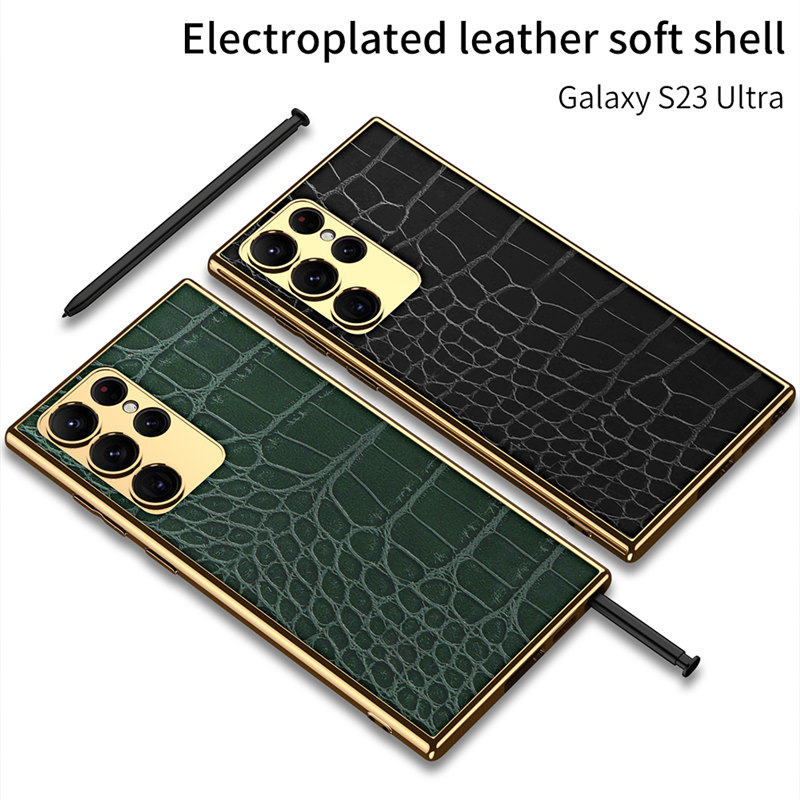PU -l￤derkrokodil Python -fall f￶r Samsung Galaxy S23 Ultra S23 Retro Business Cover