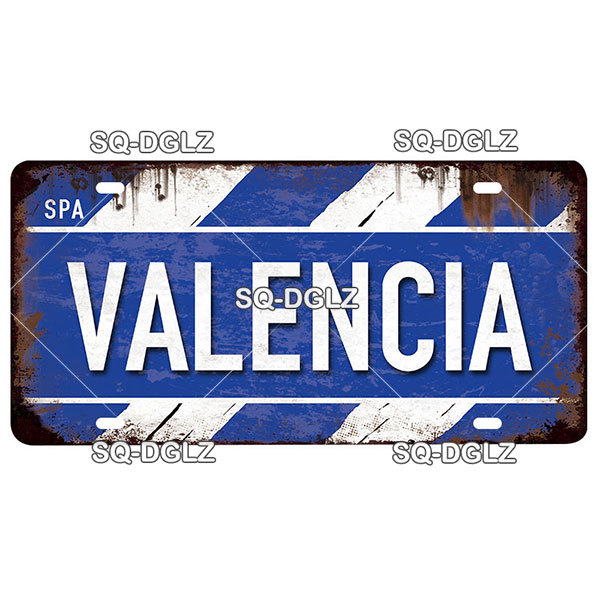 Spain City License Plate Metal Tin Signs Vintage Plaque Tin Sign Wall Decor Bar Decor Barcelona Madrid Seville Flag Poster Car license Painting Decor SIZE 30X15CM w01