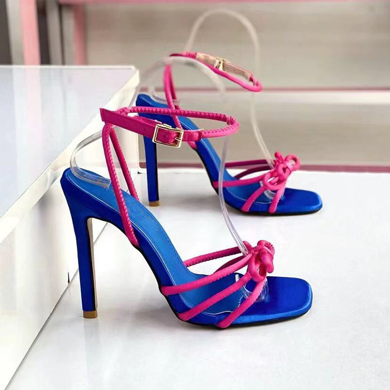 2023 New Women Fashion High Heels Sandals Girls Casual Summer Casual Tirada sexy lance sapatos de salto fino Lady Lady European US Design Azul Rose Aberta Tamanho 35-42 Sem caixa #A007