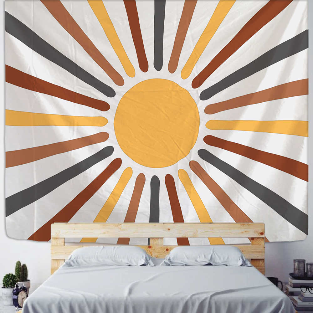 Tapissries Boho Sun Målning Tapestry Wall Hanging Ins Minimalist Art Hippie Tapiz Psychedelic Witchcraft Girl Room Decor