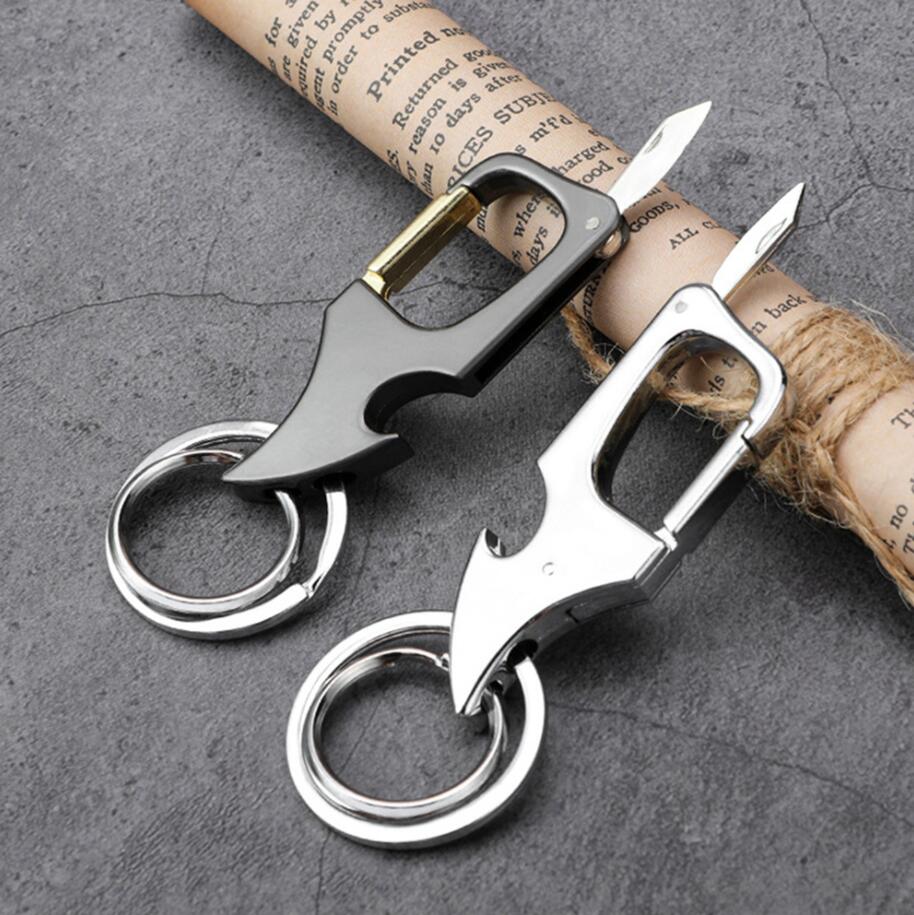 Klassiska män Mini Knife Folding Bottle Opener Keychain Multifunktionell nyckelning Midja Mount Carabiner Car Key Accessories