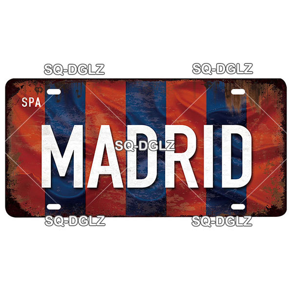 Spain City License Plate Metal Tin Signs Vintage Plaque Tin Sign Wall Decor Bar Decor Barcelona Madrid Seville Flag Poster Car license Painting Decor SIZE 30X15CM w01