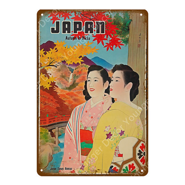 Affiche de voyage japonaise Ukiyoe en métal, signes en étain, Style ancien, peinture murale, décoration de maison, bar, salle, Vintage, support Fuji, plaque métallique, taille 30x20cm w01
