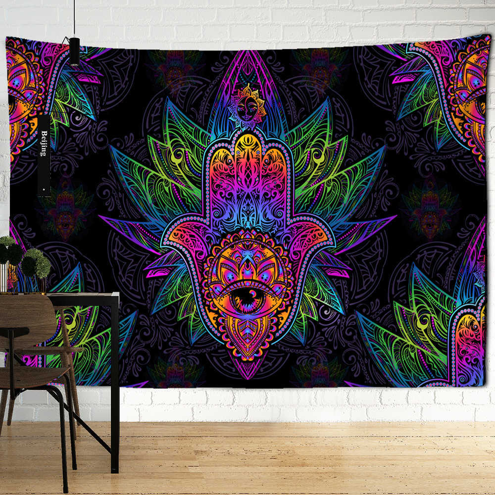 Tapissries Sun Print Tapestry Wall Hanging Family Bedroom dekorerad med mystisk Bohemian Tarot Magic Indian Witchcraft Wallpaper